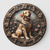 Golden Retriever Meadow Bronze Style ラージ壁時計 (正面)
