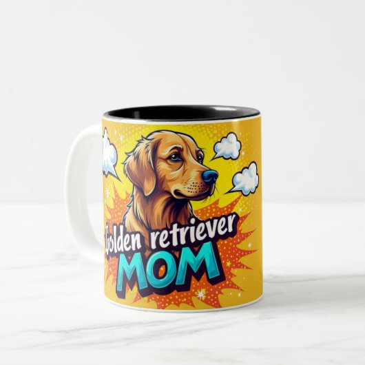 Golden Retriever Mom Pop Art Mug - Personalized ツートーンマグカップ (正面左)