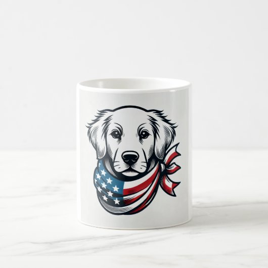 Golden Retriever Mug with American Flag Scarf コーヒーマグカップ (中央)