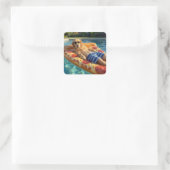 Golden Retriever on a Pizza Slice Pool Float スクエアシール (バッグ)
