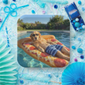 Golden Retriever on a Pizza Slice Pool Float ペーパープレート (パーティー)