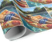 Golden Retriever on a Pizza Slice Pool Float ラッピングペーパー (ロールコーナー)