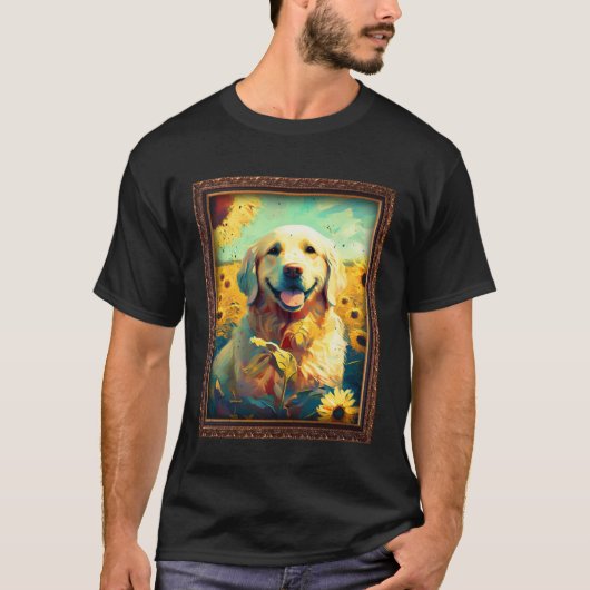Golden Retriever Painting Sunflower Flower Mom Wom Tシャツ (正面)