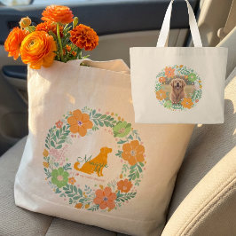 Golden Retriever Pastel Orange Personalized ラージトートバッグ