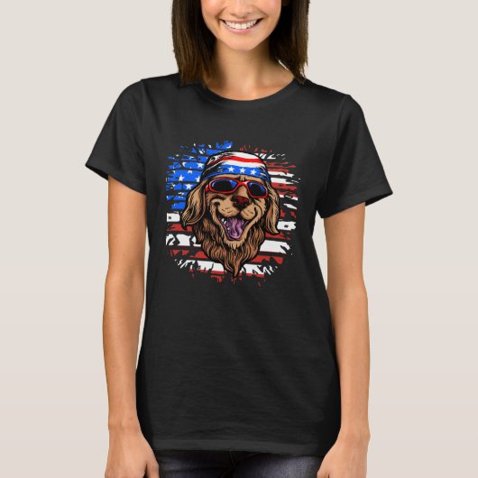Golden Retriever  Patriotic Dog 4th of July USA Fl Tシャツ (正面)