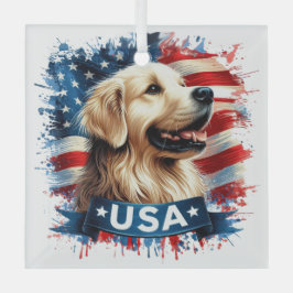 Golden Retriever Patriotic Glass Ornament ガラスオーナメント