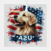 Golden Retriever Patriotic Glass Ornament ガラスオーナメント (裏面)