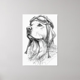 Golden Retriever Pilot Marble Statue Canvas Art キャンバスプリント