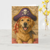 Golden Retriever Pirate カード (黄色い花)