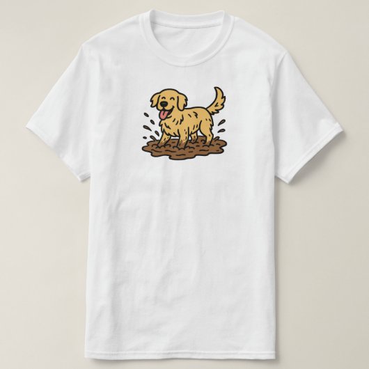 Golden Retriever Playing Mud Tシャツ (デザイン正面)