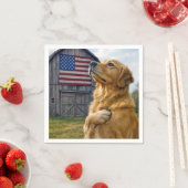 Golden Retriever Pledging Allegiance スタンダードカクテルナプキン (インサイチュ)