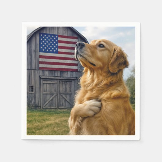 Golden Retriever Pledging Allegiance スタンダードカクテルナプキン (正面)