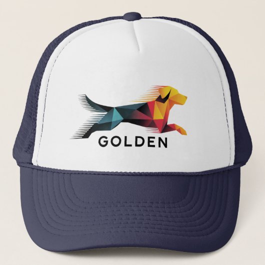 Golden retriever poligonal en amarillo y azul キャップ (正面)