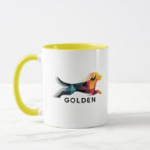 Golden retriever poligonal en amarillo y azul マグカップ (左)