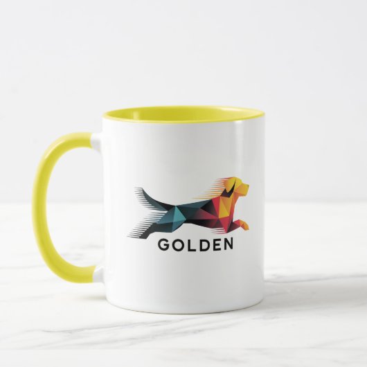 Golden retriever poligonal en amarillo y azul マグカップ (左)