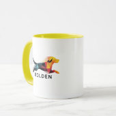 Golden retriever poligonal en amarillo y azul マグカップ (正面左)