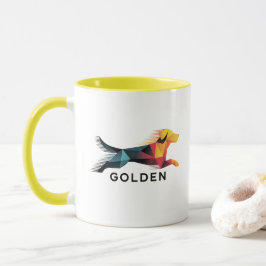 Golden retriever poligonal en amarillo y azul マグカップ