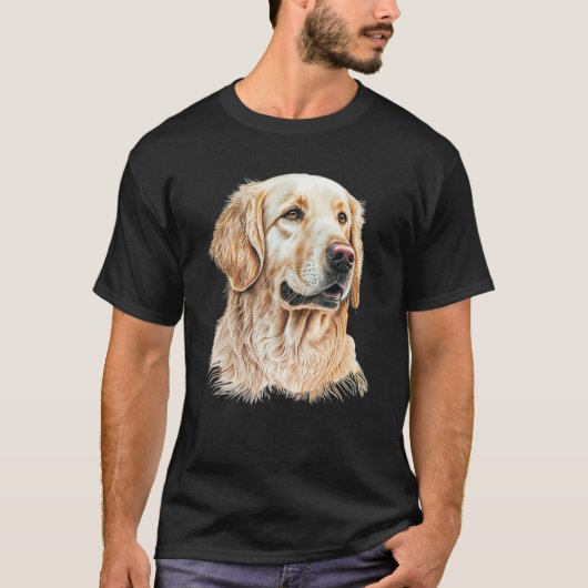 Golden Retriever Portrait Hand Drawn Art Dog Lover Tシャツ (正面)