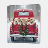 Golden Retriever Puppies In Christmas Truck セラミックオーナメント (左)