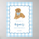 Golden Retriever Puppy Birthday Party Welcome ポスター (正面)