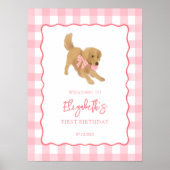 Golden Retriever Puppy Birthday Party Welcome ポスター (正面)
