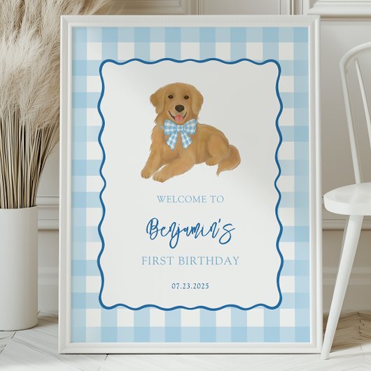Golden Retriever Puppy Birthday Party Welcome ポスター