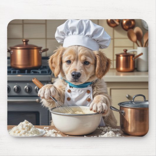 Golden Retriever Puppy Chef マウスパッド (正面)