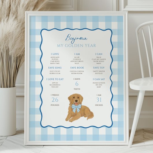 Golden Retriever Puppy Dog 1st Birthday Milestone ポスター