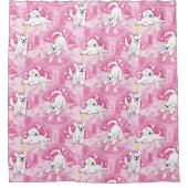 Golden Retriever Puppy in Pink Garden シャワーカーテン (正面)