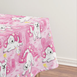 Golden Retriever Puppy in Pink Garden テーブルクロス