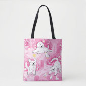 Golden Retriever Puppy in Pink Garden トートバッグ (正面)