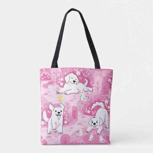Golden Retriever Puppy in Pink Garden トートバッグ (裏面)