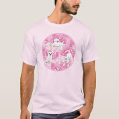 Golden Retriever Puppy in Pink Garden Tシャツ (正面)
