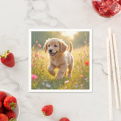 Golden Retriever Puppy Running In a Meadow スタンダードカクテルナプキン (インサイチュ)