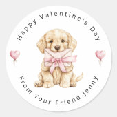Golden Retriever Puppy Valentine's Day Kids ラウンドシール (正面)