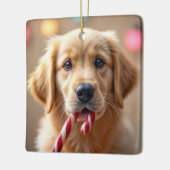 Golden Retriever Puppy With a Candy Cane セラミックオーナメント (左)