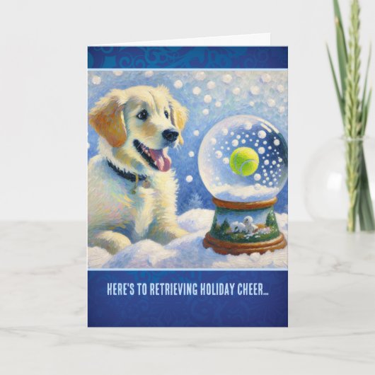 Golden Retriever Puppy With Tennis Ball Snow Globe カード (正面)
