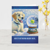 Golden Retriever Puppy With Tennis Ball Snow Globe カード (黄色い花)