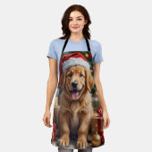 Golden Retriever Puppy's First Christmas Festive エプロン (着用した状態)