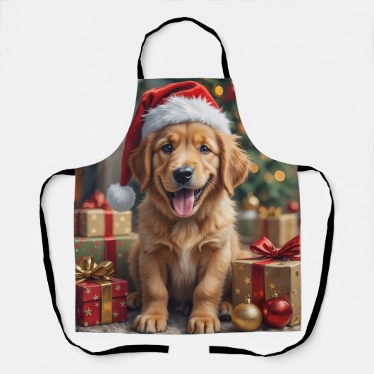 Golden Retriever Puppy's First Christmas Festive エプロン (正面)