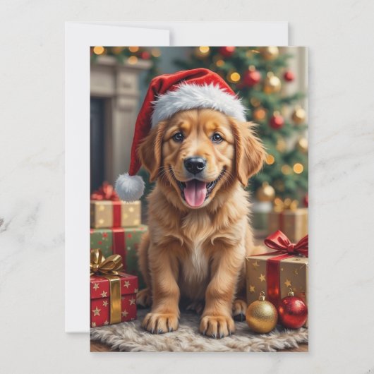 Golden Retriever Puppy's First Christmas Festive シーズンカード (正面)