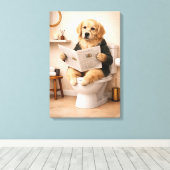 Golden Retriever Reading Newspaper Bathroom Humor キャンバスプリント (インサイチュ (ウッドフロア))