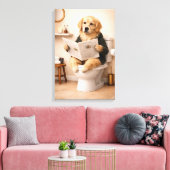Golden Retriever Reading Newspaper Bathroom Humor キャンバスプリント (インサイチュ (リビング))