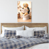 Golden Retriever Reading Newspaper Bathroom Humor キャンバスプリント (インサイチュ (寝室))