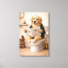 Golden Retriever Reading Newspaper Bathroom Humor キャンバスプリント