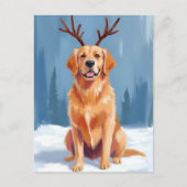 Golden Retriever Reindeer Antlers Christmas シーズンポストカード (正面)