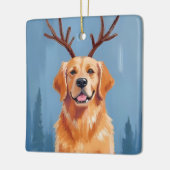 Golden Retriever Reindeer Antlers | Christmas セラミックオーナメント (左)