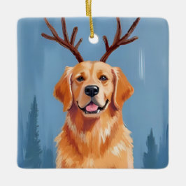 Golden Retriever Reindeer Antlers | Christmas セラミックオーナメント