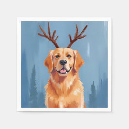 Golden Retriever Reindeer Antlers Christmas Dog スタンダードカクテルナプキン