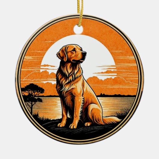 Golden Retriever Retro Sunset Dog Lover セラミックオーナメント (正面)